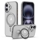 For iPhone 17 Airbag MagSafe Shockproof Frosted Phone Case with Fold Holder(Grey) - 1