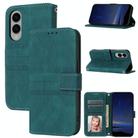 For Samsung Galaxy S25 Edge 5G Embossed Stripes Skin Feel Leather Phone Case(Dark Green) - 1
