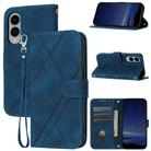 For Samsung Galaxy S25 Edge 5G Embossed Line Leather Phone Case with Lanyard(Blue) - 1