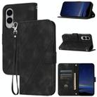 For Samsung Galaxy S25 Edge 5G Embossed Line Leather Phone Case with Lanyard(Black) - 1