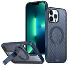 For iPhone 13 Pro Max / 12 Pro Max Honeycomb Cooling MagSafe Holder Phone Case(Blue) - 1