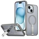 For iPhone 15 Plus / 14 Plus Honeycomb Cooling MagSafe Holder Phone Case(Titanium Grey) - 1