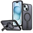 For iPhone 15 Honeycomb Cooling MagSafe Holder Phone Case(Black) - 1