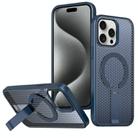 For iPhone 15 Pro Honeycomb Cooling MagSafe Holder Phone Case(Blue) - 1