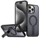For iPhone 15 Pro Max Honeycomb Cooling MagSafe Holder Phone Case(Black) - 1