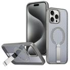 For iPhone 15 Pro Max Honeycomb Cooling MagSafe Holder Phone Case(Titanium Grey) - 1