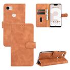 For Google Pixel 3 XL Solid Color Skin Feel Magnetic Buckle Horizontal Flip Calf Texture PU Leather Case with Holder & Card Slots & Wallet(Brown) - 1