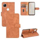 For Google Pixel 4a Solid Color Skin Feel Magnetic Buckle Horizontal Flip Calf Texture PU Leather Case with Holder & Card Slots & Wallet(Brown) - 1