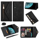 For Huawei P20 Pro Skin Feel Zipper Horizontal Flip Leather Case with Holder & Card Slots & Photo Frame & Lanyard & Long Rope(Black) - 1