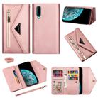 For Huawei P30 Skin Feel Zipper Horizontal Flip Leather Case with Holder & Card Slots & Photo Frame & Lanyard & Long Rope(Rose Gold) - 1