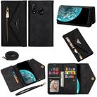 For Huawei P30 Lite Skin Feel Zipper Horizontal Flip Leather Case with Holder & Card Slots & Photo Frame & Lanyard & Long Rope(Black) - 1