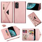 For Huawei P40 Skin Feel Zipper Horizontal Flip Leather Case with Holder & Card Slots & Photo Frame & Lanyard & Long Rope(Rose Gold) - 1