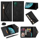 For Huawei P40 Lite Skin Feel Zipper Horizontal Flip Leather Case with Holder & Card Slots & Photo Frame & Lanyard & Long Rope(Black) - 1