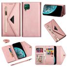 For Huawei P40 Lite Skin Feel Zipper Horizontal Flip Leather Case with Holder & Card Slots & Photo Frame & Lanyard & Long Rope(Rose Gold) - 1