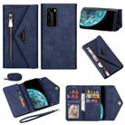 For Huawei P40 Pro Skin Feel Zipper Horizontal Flip Leather Case with Holder & Card Slots & Photo Frame & Lanyard & Long Rope(Blue) - 1