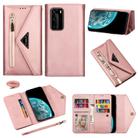 For Huawei P40 Pro Skin Feel Zipper Horizontal Flip Leather Case with Holder & Card Slots & Photo Frame & Lanyard & Long Rope(Rose Gold) - 1