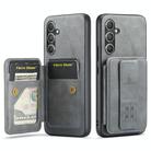 For Samsung Galaxy S25 5G Fierre Shann FS-024 Oil Wax Cow Leather Card Holder Back Phone Case(Grey) - 1