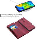 For Xiaomi Redmi Note 9 Skin Feel Detachable Magnetic Zipper Horizontal Flip PU Leather Case with Multi-Card Slots & Holder & Wallet & Photo Frame & Lanyard(Red) - 3