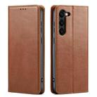 For Samsung Galaxy S25+ 5G Fierre Shann PU Genuine Leather Texture Phone Case(Brown) - 1