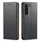 For Samsung Galaxy S25+ 5G Fierre Shann PU Genuine Leather Texture Phone Case(Black) - 1