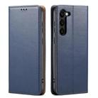 For Samsung Galaxy S25 5G Fierre Shann PU Genuine Leather Texture Phone Case(Blue) - 1