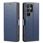 For Samsung Galaxy S25 Ultra 5G Fierre Shann PU Genuine Leather Texture Phone Case(Blue) - 1
