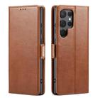 For Samsung Galaxy S25 Ultra 5G Fierre Shann PU Genuine Leather Texture Phone Case(Brown) - 1