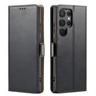 For Samsung Galaxy S25 Ultra 5G Fierre Shann PU Genuine Leather Texture Phone Case(Black) - 1