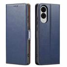 For Samsung Galaxy S25 Edge 5G Fierre Shann PU Genuine Leather Texture Phone Case(Blue) - 1