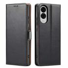 For Samsung Galaxy S25 Edge 5G Fierre Shann PU Genuine Leather Texture Phone Case(Black) - 1