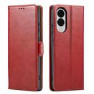 For Samsung Galaxy S25 Edge 5G Fierre Shann PU Genuine Leather Texture Phone Case(Red) - 1