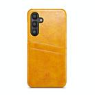 For Samsung Galaxy S25 5G Fierre Shann Retro Oil Wax Texture Card Slots PU Leather Phone Case(Yellow) - 2