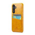 For Samsung Galaxy S25+ 5G Fierre Shann Retro Oil Wax Texture Card Slots PU Leather Phone Case(Yellow) - 1