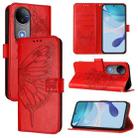 For vivo V50 Global Embossed Butterfly Leather Phone Case(Red) - 1
