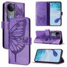 For vivo V50 Global Embossed Butterfly Leather Phone Case(Light Purple) - 1