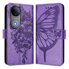 For vivo V50 Global Embossed Butterfly Leather Phone Case(Light Purple) - 2