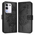 For vivo Y29 4G Global Embossed Butterfly Leather Phone Case(Black) - 2