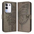 For vivo Y29 4G Global Embossed Butterfly Leather Phone Case(Grey) - 2