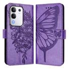 For vivo Y29 4G Global Embossed Butterfly Leather Phone Case(Light Purple) - 2
