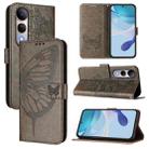 For vivo V50 Lite 5G Embossed Butterfly Leather Phone Case(Grey) - 1