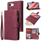 For iPhone 16e Multifunctional Multi-Card Wallet Phone Leather Case(Wine Red) - 1