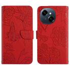 For Tecno Pop 9 4G / Spark Go 2025 4G Skin Feel Butterfly Embossed Flip Leather Phone Case(Red) - 1