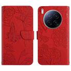 For Tecno Camon 40 Premier Skin Feel Butterfly Embossed Flip Leather Phone Case(Red) - 1