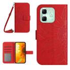 For Infinix Hot 50i 4G Skin Feel Sun Flower Embossed Flip Leather Phone Case with Lanyard(Red) - 1