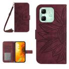 For Infinix Hot 50i 4G Skin Feel Sun Flower Embossed Flip Leather Phone Case with Lanyard(Wine Red) - 1