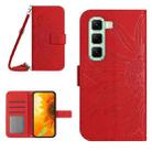 For Infinix Hot 50 4G Skin Feel Sun Flower Embossed Flip Leather Phone Case with Lanyard(Red) - 1