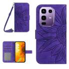 For Infinix Note 50 Pro 4G / Note 50 4G Skin Feel Sun Flower Embossed Flip Leather Phone Case with Lanyard(Dark Purple) - 1