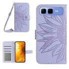 For Infinix Smart 10 Plus 4G Skin Feel Sun Flower Embossed Flip Leather Phone Case with Lanyard(Purple) - 1