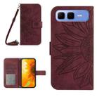 For Infinix Smart 10 Plus 4G Skin Feel Sun Flower Embossed Flip Leather Phone Case with Lanyard(Wine Red) - 1