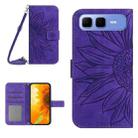 For Infinix Smart 10 Plus 4G Skin Feel Sun Flower Embossed Flip Leather Phone Case with Lanyard(Dark Purple) - 1